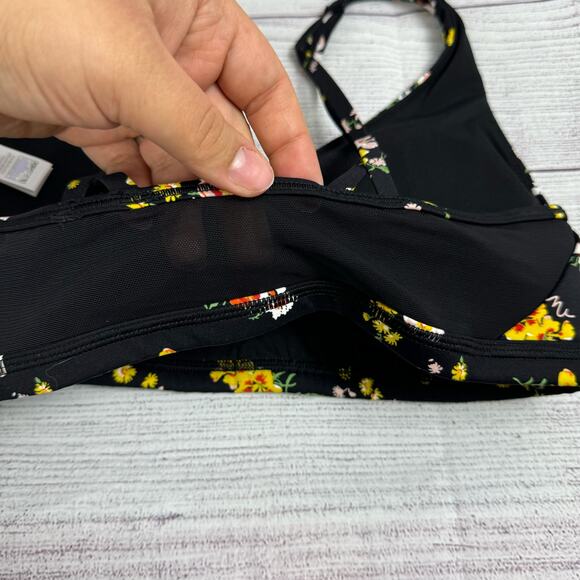 Offline By Aerie Goals True Black Floral Plunge Sports Bra Size Medium - Picture 7 of 13